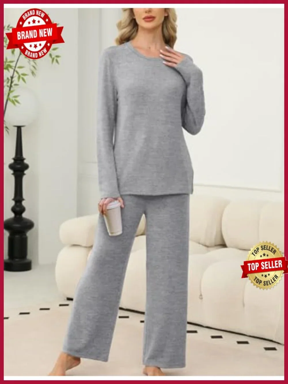 Women's Cotton Pajama Set, Long Sleeve Lounge Sleepwear